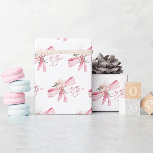 Wasserfarbe Rosa Bow Babydusche Geschenkpapier (Babyparty)