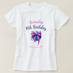 Wasserfarbe Rosa Bow Disco Ball Sweet 16 Birthday T-Shirt