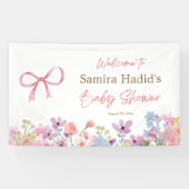 Wasserfarbe Rosa Bow Floral Girl Babydusche Banner (Horizontal)