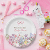 Wasserfarbe Rosa Bow Floral Girl Babydusche Pappteller (Party)