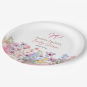 Wasserfarbe Rosa Bow Floral Girl Babydusche Pappteller (Schrägansicht)