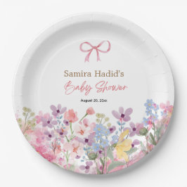 Wasserfarbe Rosa Bow Floral Girl Babydusche Pappteller