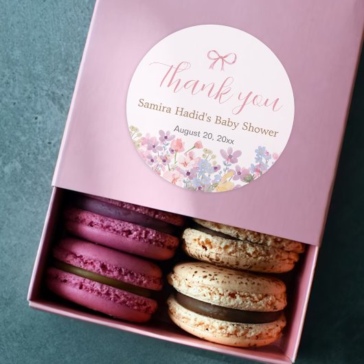 Wasserfarbe Rosa Bow Floral Girl Babydusche Runder Aufkleber