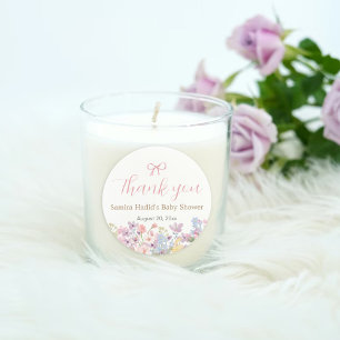 Wasserfarbe Rosa Bow Floral Girl Babydusche Runder Aufkleber