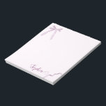Wasserfarbe Rosa Bow Ribbon Sweet Personalisiert Notizblock<br><div class="desc">Mit diesem personalisierten Notizblock mit einem weichen Aquarellbogen in Rosa und einem Bändchendesign verleihen Sie Ihren täglichen Noten eine Touch Süße. Dieses Notizblock ist ideal, um Ihren Bürobedarf zu bezaubern, und kann mit Ihrem Namen oder einer besonderen Nachricht personalisiert werden, was es zu einem wunderbaren Geschenk für Freunde, Familie oder...</div>