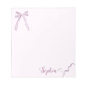 Wasserfarbe Rosa Bow Ribbon Sweet Personalisiert Notizblock (Vorderseite)