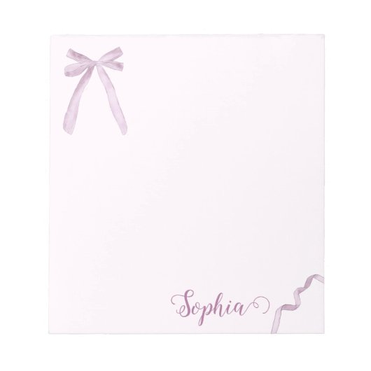 Wasserfarbe Rosa Bow Ribbon Sweet Personalisiert Notizblock (Vorderseite)