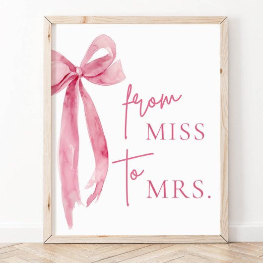 Wasserfarbe Rosa Bow Von Miss bis Mrs. Poster