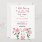 Wasserfarbe Rosa Bunny Girl Bloral Baby Dusche Einladung (Vorderseite)