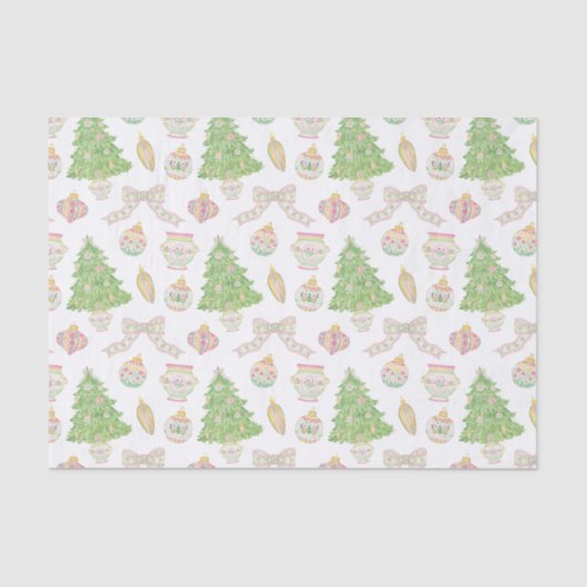 Wasserfarbe Rosa Chinoiserie Baubles Weihnachtsbau Seidenpapier (Vorderseite)