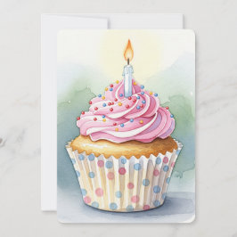 Wasserfarbe Rosa Cupcake Zum Geburtstag Einladunge Einladung