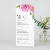 Wasserfarbe Rosa Dahlia Blume Blumenzehen Menükarte (Stehend Vorderseite)