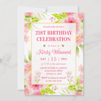 Wasserfarbe Rosa Dahlia Peony Blume Geburtstag Einladung