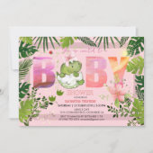 Wasserfarbe Rosa Dino Tropical Girl Babydusche Einladung (Vorderseite)