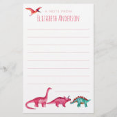 Wasserfarbe Rosa Dinosaurier Briefpapier (Vorderseite)