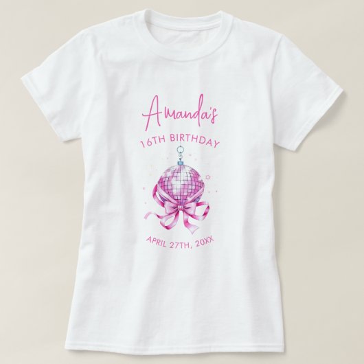 Wasserfarbe Rosa Disco Coquette Sweet 16 Birthday T-Shirt (Design vorne)