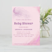 Wasserfarbe Rosa Dreamy Moon Cloud Girl Babydusche Einladung (Stehend Vorderseite)