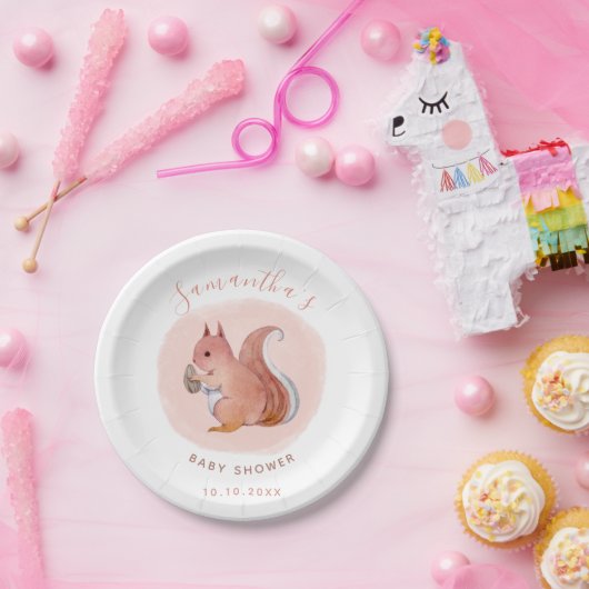 Wasserfarbe Rosa Eichhörnchen Kinderdusche Süße Ti Pappteller (Party)