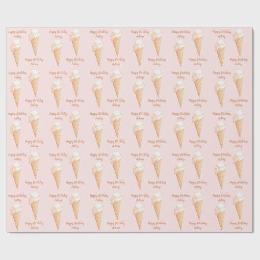 Wasserfarbe Rosa Eiscreme Personalisiert Geburtsta Geschenkpapier (Flach)