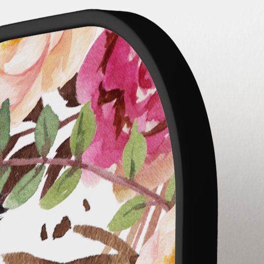 Wasserfarbe Rosa Elegant Florals und Federn Pickleball Schläger (Linke Seite)