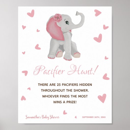 Wasserfarbe Rosa Elephant Girl Baby Duschzeichen Poster (Vorne)