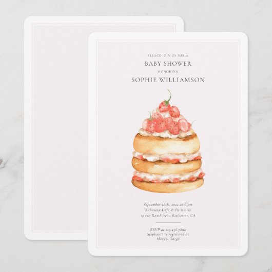 Wasserfarbe Rosa Erdbeere Kinderdusche Einladung (Vorne/Hinten)