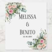 Wasserfarbe Rosa Eukalyptus Grüne Hochzeit Weinetikett (Einzelnes Label)