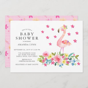 Wasserfarbe Rosa Flamingo Baby Dusche Einladung