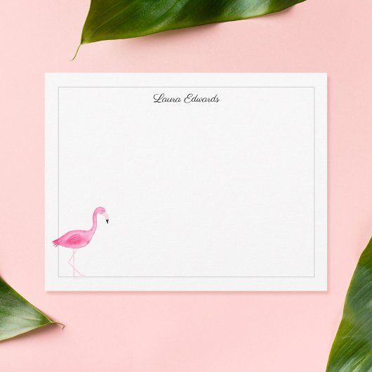 Wasserfarbe Rosa Flamingo Grau Grenze Personalisie Mitteilungskarte