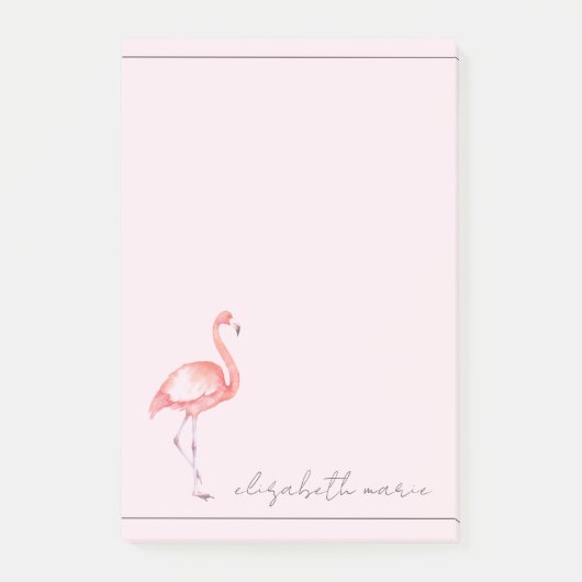 Wasserfarbe Rosa Flamingo Personalisiert Post-it Klebezettel (Vorderseite)