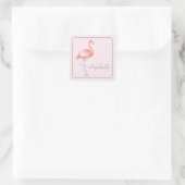 Wasserfarbe Rosa Flamingo Personalisiert Quadratischer Aufkleber (Tasche)