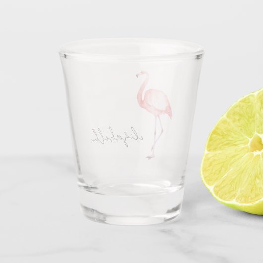 Wasserfarbe Rosa Flamingo Personalisiert Schnapsglas (Rückseite)