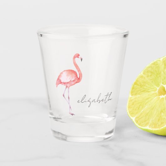 Wasserfarbe Rosa Flamingo Personalisiert Schnapsglas (Vorderseite)
