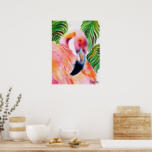 Wasserfarbe Rosa Flamingo Poster (Küche)