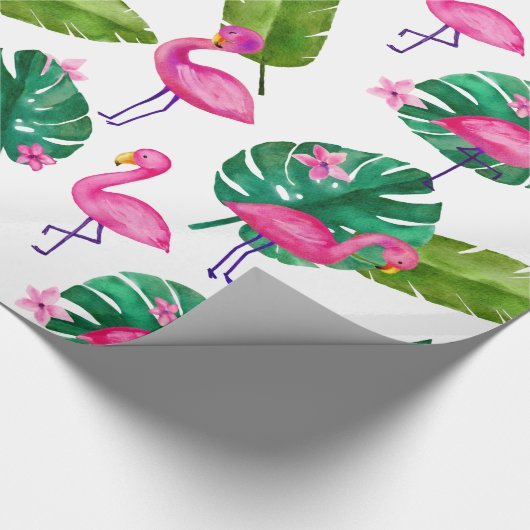 Wasserfarbe Rosa Flamingo tropische Blätter Muster Geschenkpapier (Ecke)