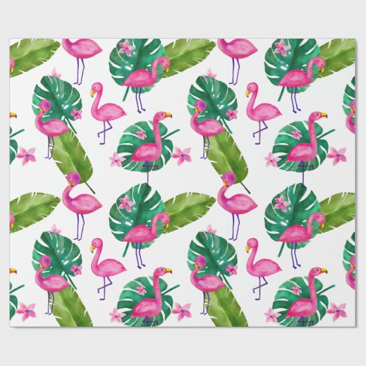 Wasserfarbe Rosa Flamingo tropische Blätter Muster Geschenkpapier (Flach)