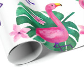 Wasserfarbe Rosa Flamingo tropische Blätter Muster Geschenkpapier (Rolleneckpunkt)