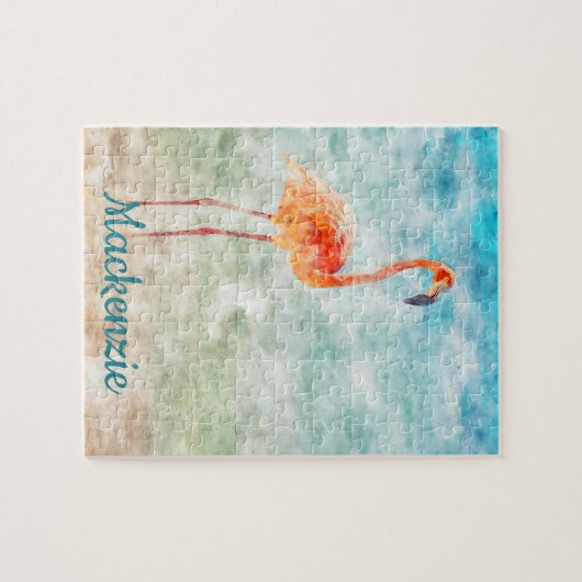 Wasserfarbe Rosa Flamingo| Tropische Insel Puzzle (Horizontal)