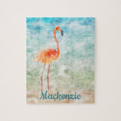 Wasserfarbe Rosa Flamingo| Tropische Insel Puzzle (Vertikal)