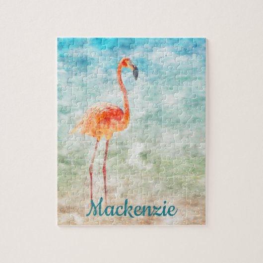 Wasserfarbe Rosa Flamingo| Tropische Insel Puzzle (Vertikal)