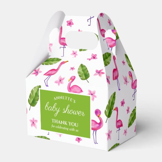 Wasserfarbe Rosa Flamingo Tropisches Blätter Muste Geschenkschachtel (Vorderseite)