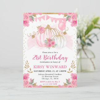 Wasserfarbe Rosa Floral Fall Pumpkin Geburtstag Einladung