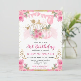 Wasserfarbe Rosa Floral Fall Pumpkin Geburtstag Einladung