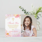 Wasserfarbe Rosa Floral Heilige Kommune Vielen Dan Einladung (Stehend Vorderseite)