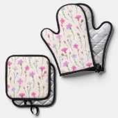 Wasserfarbe Rosa Florals Ofenhandschuh & Topflappen-Set (Vorderseite/Rückseite)