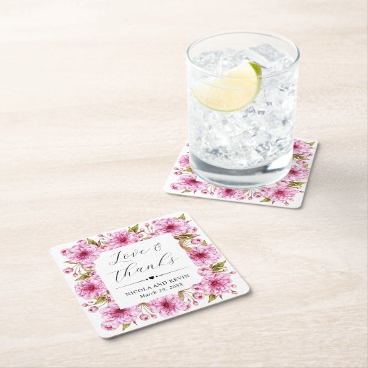 Wasserfarbe Rosa Frühlingsbrasse Hochzeit Rechteckiger Pappuntersetzer (Vor Ort)