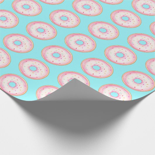 Wasserfarbe Rosa glänzende Sprinkle Donuts Geschenkpapier (Ecke)