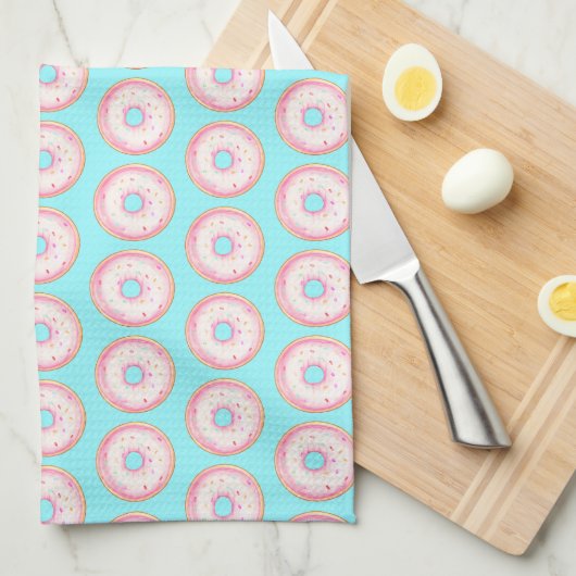 Wasserfarbe Rosa glänzende Sprinkle Donuts Geschirrtuch (Viertel Falte)
