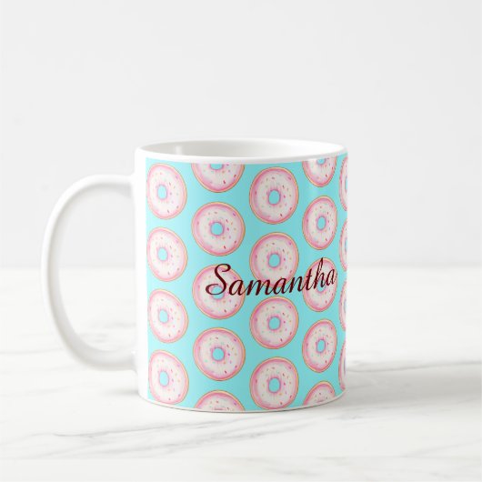 Wasserfarbe Rosa glänzende Sprinkle Donuts Kaffeetasse (Links)