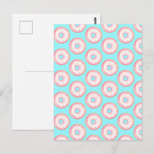 Wasserfarbe Rosa glänzende Sprinkle Donuts Postkarte